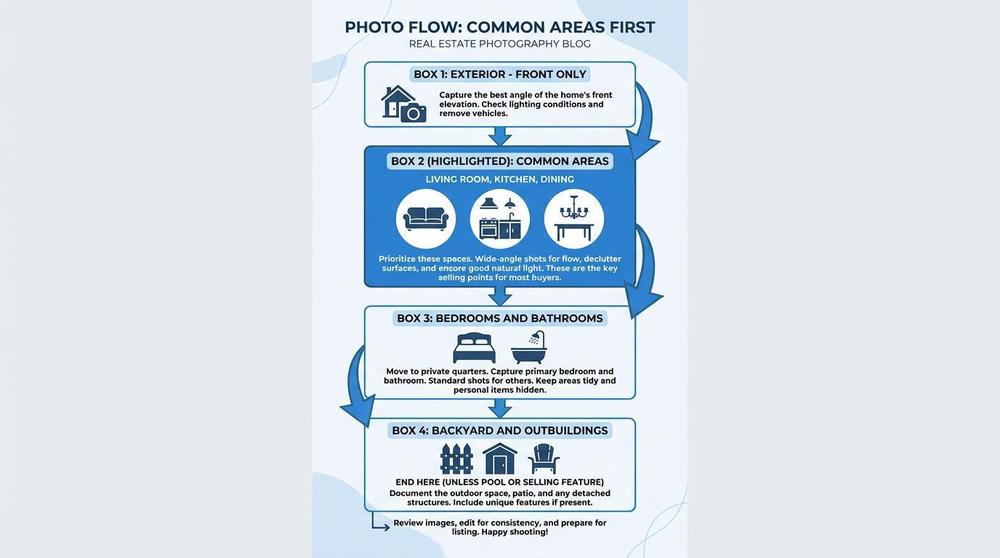 Photo order flow - common areas first then private spaces