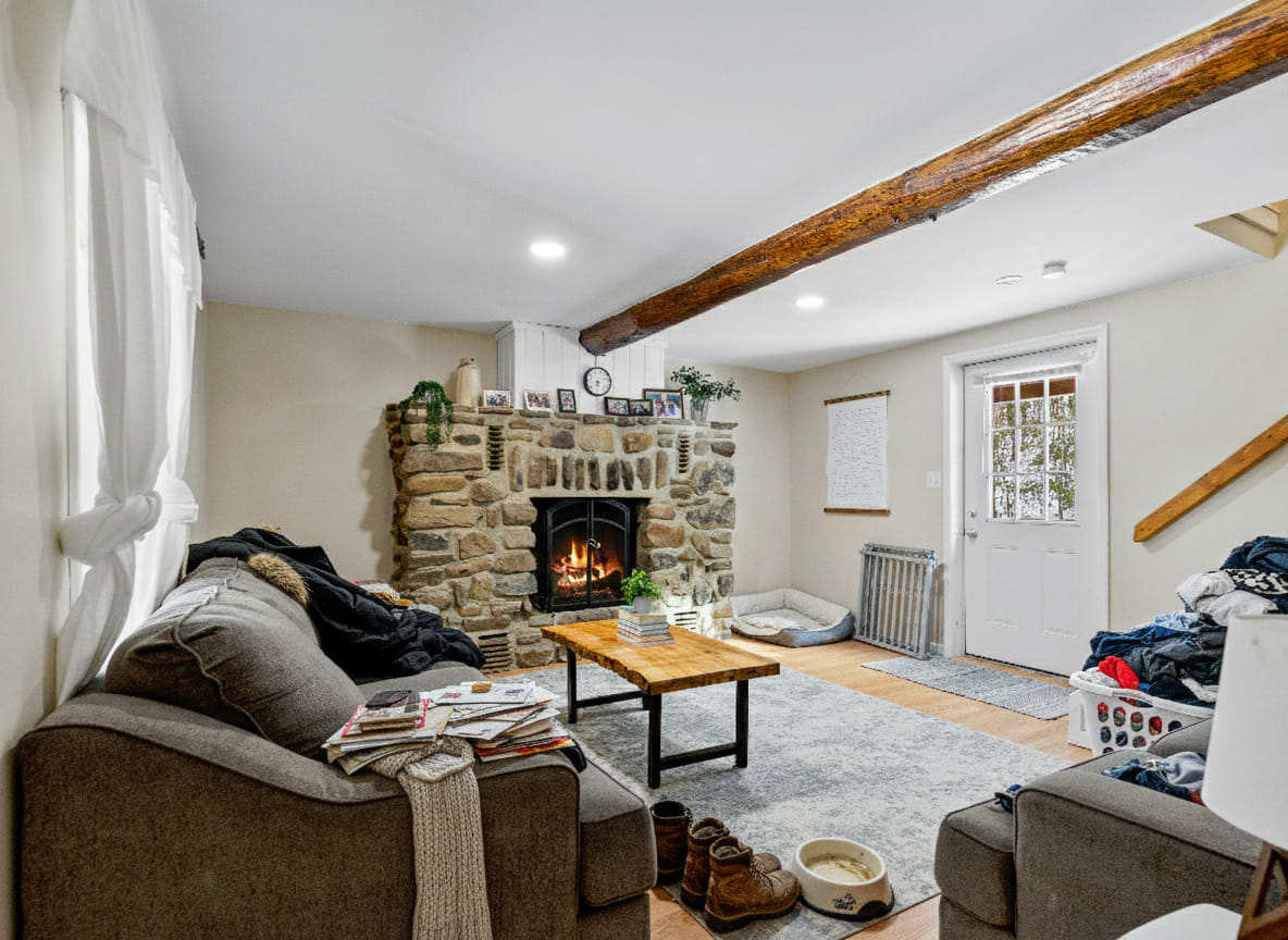 Interior before preparation - cluttered with personal items